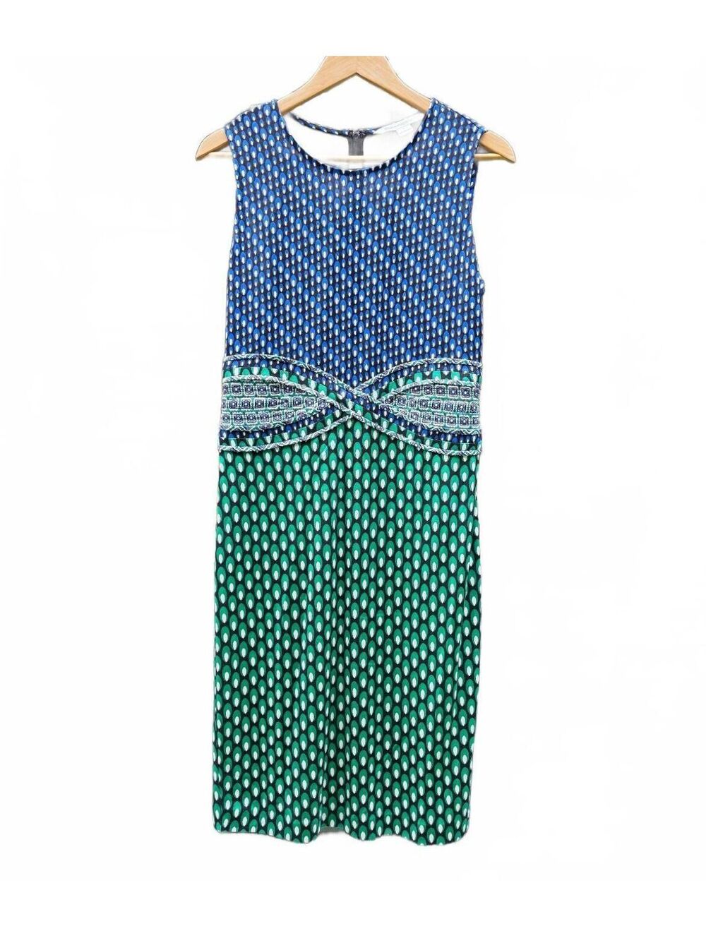 Diane Von Furstenberg Chic Evita Green and Blue Silk Jersey Shift Dress, size 8